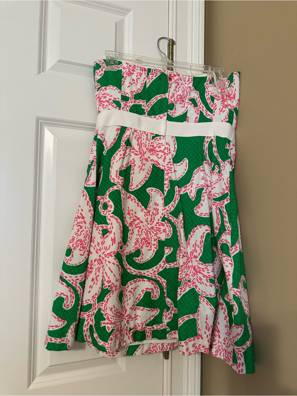 Lilly Pulitzer Green, Pink and White Strapless Floral Dress with Bow - Picture 7 of 9